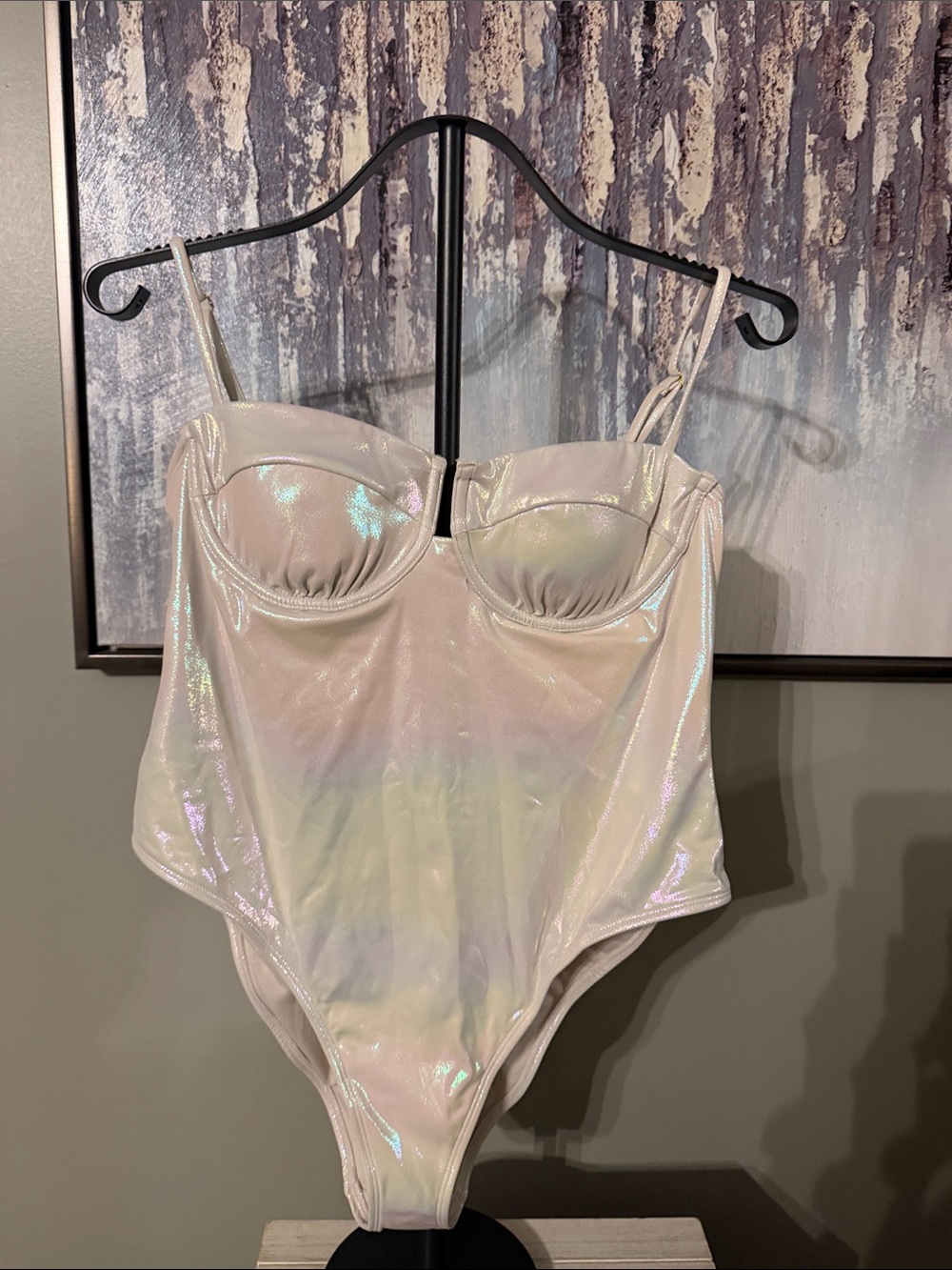 No Boundaries Iridescent White Shimmer Bodysuit